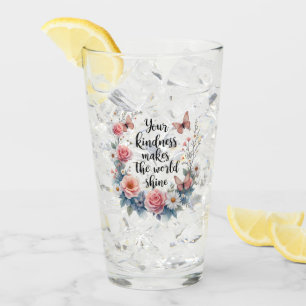 Copo De Pint Citação Floral Inspiracional com Borboletas