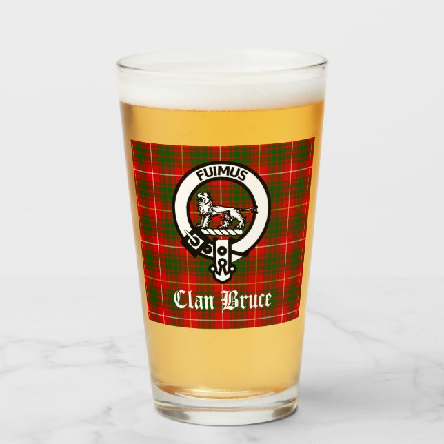 Copo De Pint Clan Bruce Crest Crachá e Tartan (Frente (Preenchido))