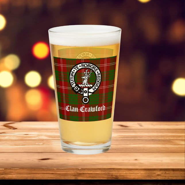 Copo De Pint Clan Crawford Crest Crachá e Tartan (Criador carregado)