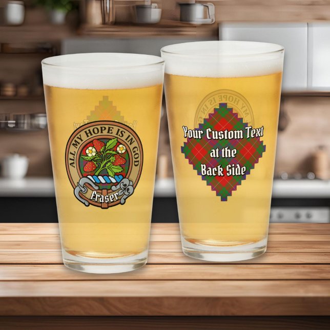 Copo De Pint Clan Fraser Crest sobre Tartan (Criador carregado)