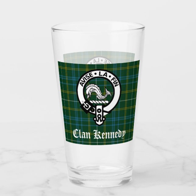 Copo De Pint Clan Kennedy Crest Crachá & Tartan (Frente)