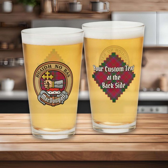 Copo De Pint Clan MacDougall Crest sobre Tartan (Criador carregado)