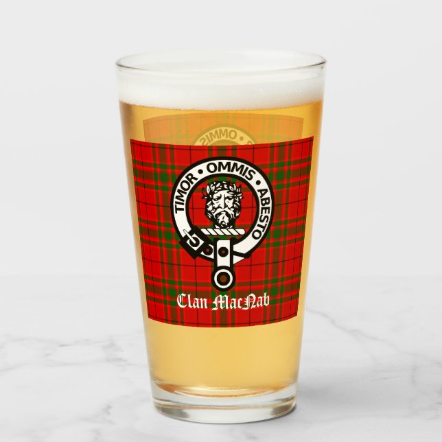 Copo De Pint Clan MacNab Crest Crachá e Tartan (Frente (Preenchido))