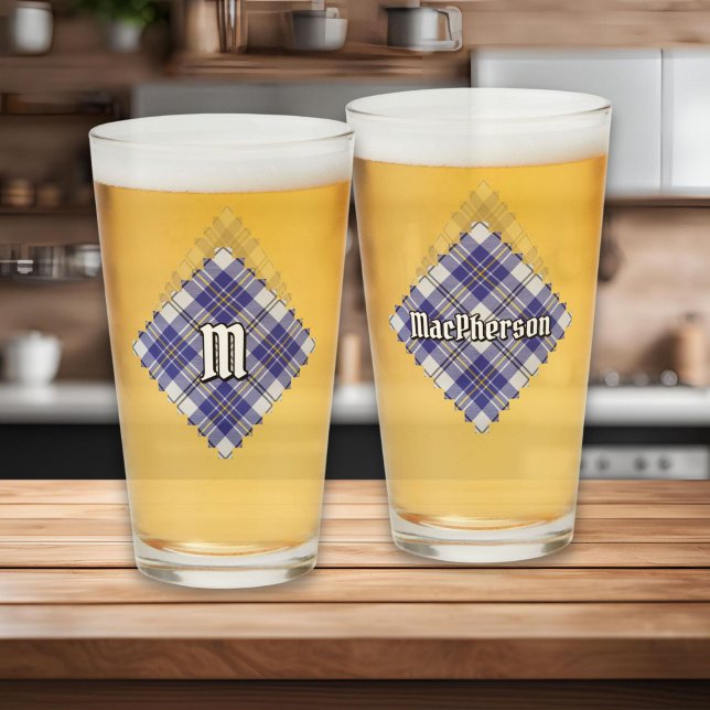 Copo De Pint Clan MacPherson Blue Vress Tartan Glass (Criador carregado)