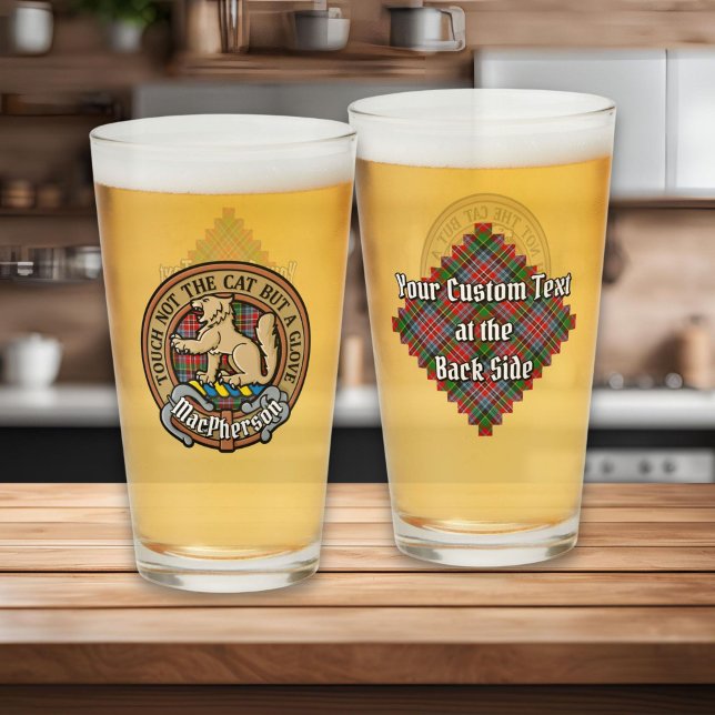 Copo De Pint Clan MacPherson Crest sobre Tartan (Criador carregado)