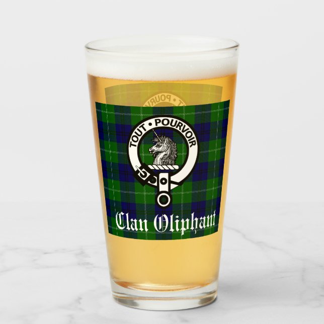 Copo De Pint Clan Oliphant Crest Crachá e Tartan (Frente (Preenchido))