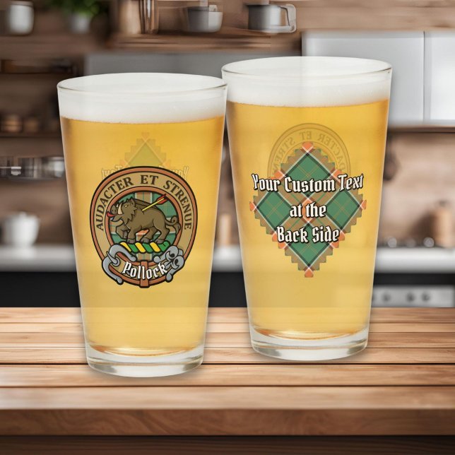 Copo De Pint Clan Pollock Crest sobre Tartan (Criador carregado)