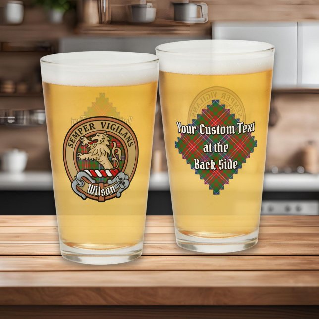 Copo De Pint Clan Wilson Crest sobre Tartan Moderno (Criador carregado)
