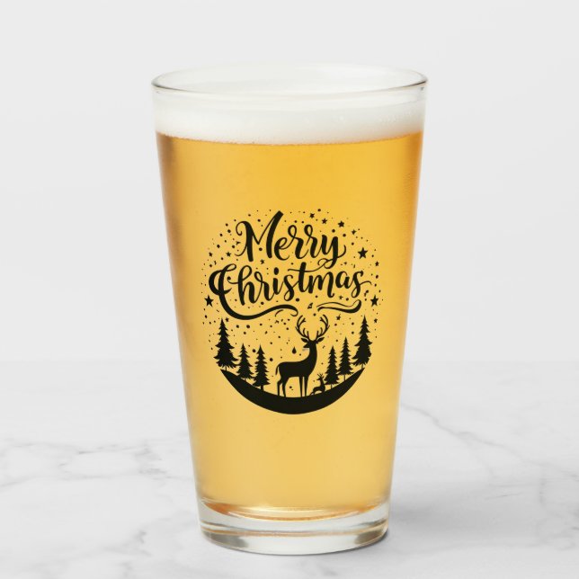 Copo De Pint Clássico, Feliz Vestido de Natal e Design de Árvor (Frente (Preenchido))