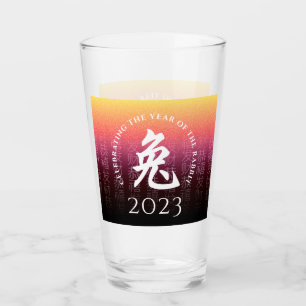 Copo De Pint Coelho 兔 Símbolo Zodiac Lunar Chinês Vermelho Dour