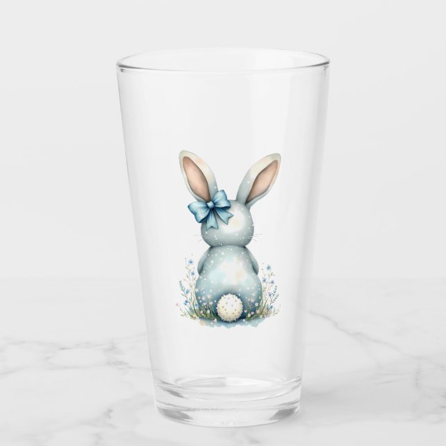 Copo De Pint Coelho Azul Coalhada Algodão Coelho Páscoa com Ovo (Frente)
