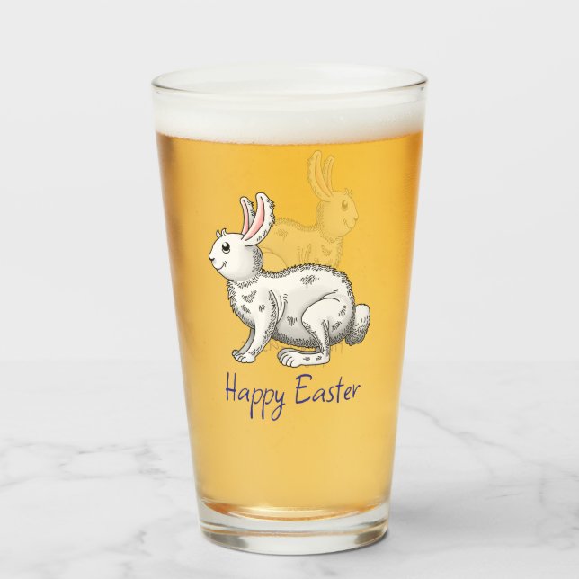 Copo De Pint Coelho de Páscoa Branco (Frente (Preenchido))