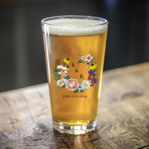 Copo De Pint Cogumelos Azuis Florais De Flor Selvagem