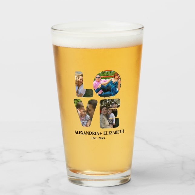 Copo De Pint Colagem personalizada de fotos de amor moderno 4 p (Frente (Preenchido))