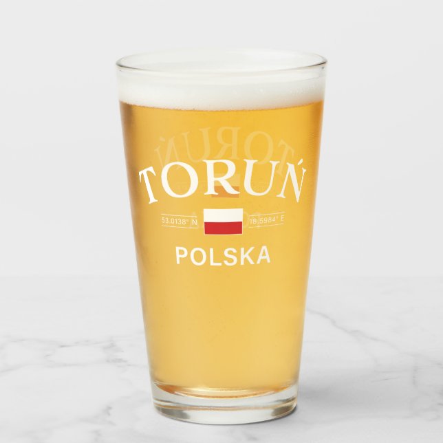 Copo De Pint Coordenadas Polonesas Torun Polska (Polônia) (Frente (Preenchido))