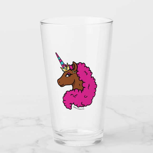 Copo De Pint Cor-de-rosa quente afro Unicorn (Frente)
