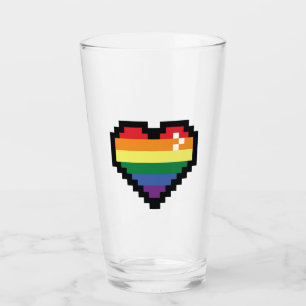 Copo De Pint Coração de Pixel Arco-Íris