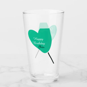 Copo De Pint Coração verde feliz aniversário branco balão preto