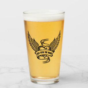 Copo De Pint Coração Vintage Com Asas, Amor Te Dá Asas