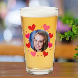 Copo De Pint Corações de Amor Vermelho Rosa Foto Personalizada