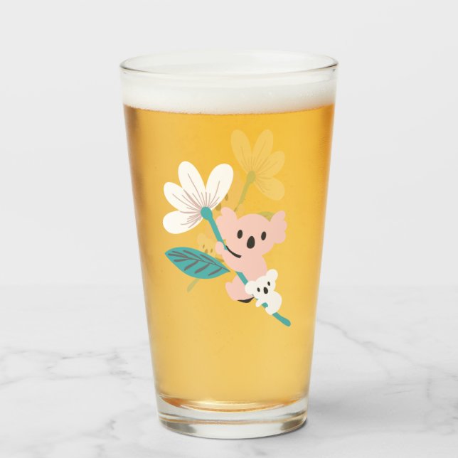 Copo De Pint Corante Koala Pattern Cute Animal e Floral (Frente (Preenchido))