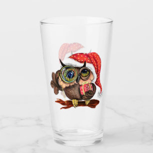 Copo De Pint Coruja Bonita De Chapéu De Natal E Presente Para