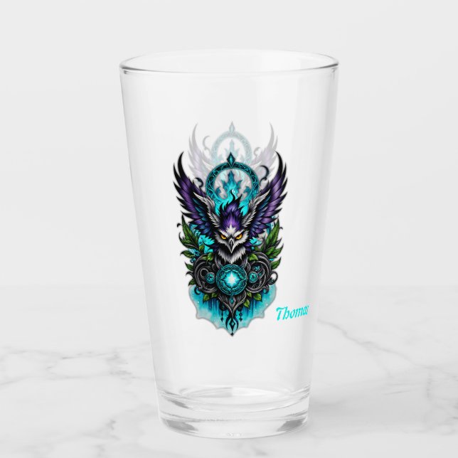 Copo De Pint Coruja com elementos mágicos. (Frente)