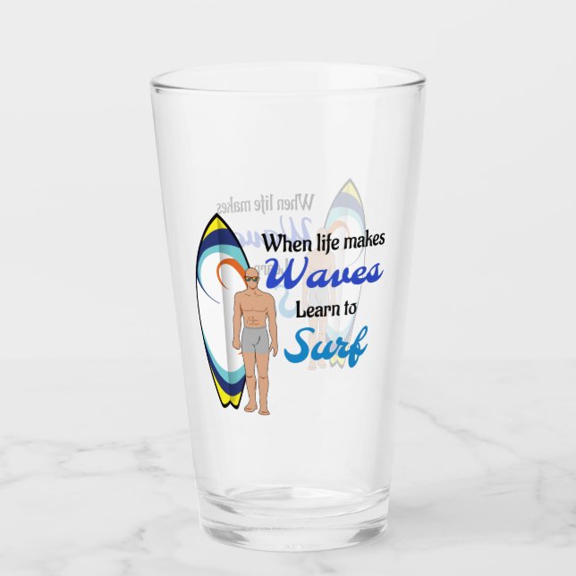 Copo De Pint Cota Motivativa Azul do Oceano Surfboard Onda (Frente)