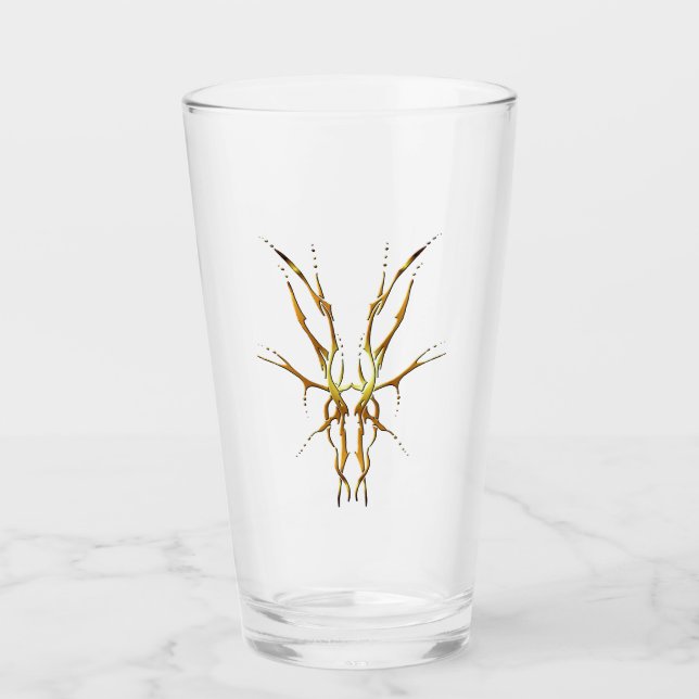 Copo De Pint Crânio de Cervo Tribal Dourado de Caça (Frente)