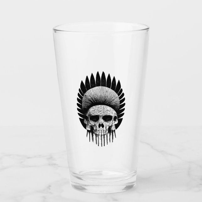 Copo De Pint Crânio Índio Negro E Branco (Frente)