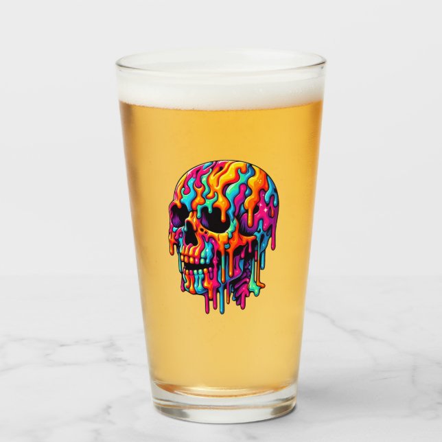 Copo De Pint Crânio Psicodélico Vibrante (Frente (Preenchido))