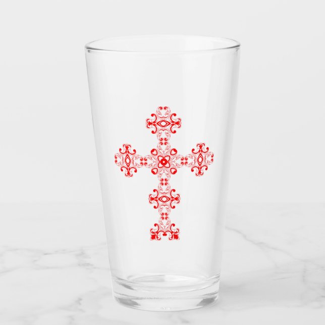 Copo De Pint Cruz com ornamento vermelho (Frente)