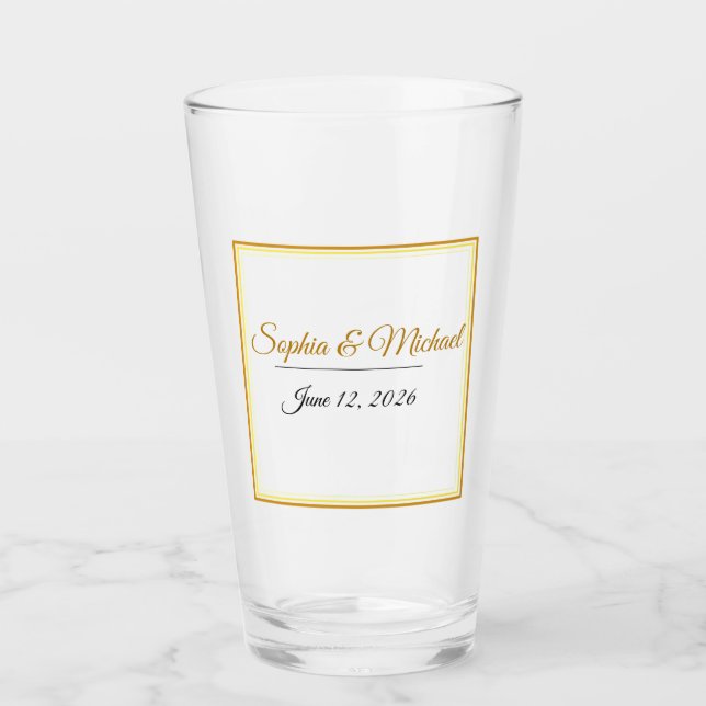 Copo De Pint Custom Elegant Minimalist Wedding Names & Date  (Frente)