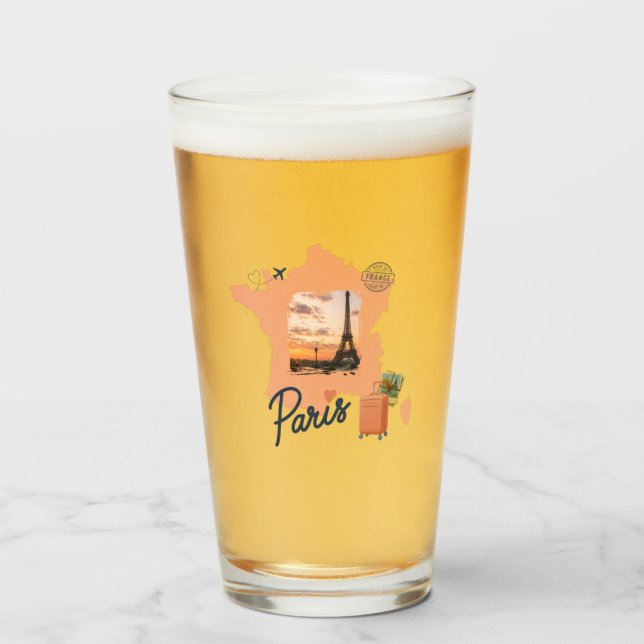 Copo De Pint Customizable Travel Themed Paris Drinking Glass (Frente (Preenchido))