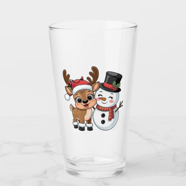 Copo De Pint Cute Holiday Reindeer & Snowman (Frente)