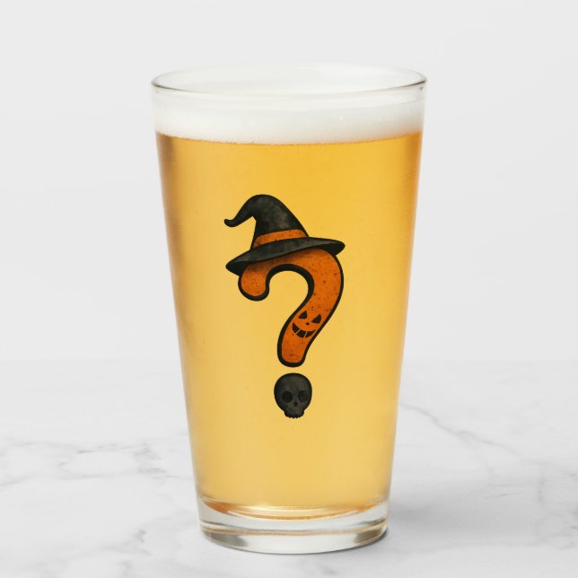 Copo De Pint Cute pumpkin Halloween question mark glass. (Frente (Preenchido))