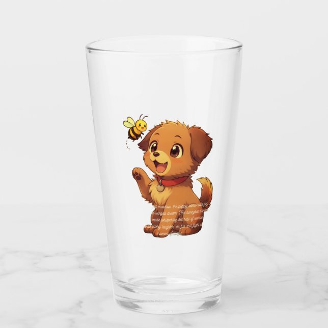Copo De Pint Cute Puppy with Bee Cartoon Drinking Glass (Frente)