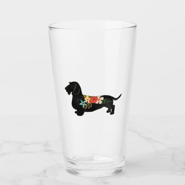 Copo De Pint Dachshund Bohemian Floral Silhouette (Frente)