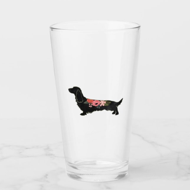 Copo De Pint Dachshund Bohemian Floral Silhouette (Frente)
