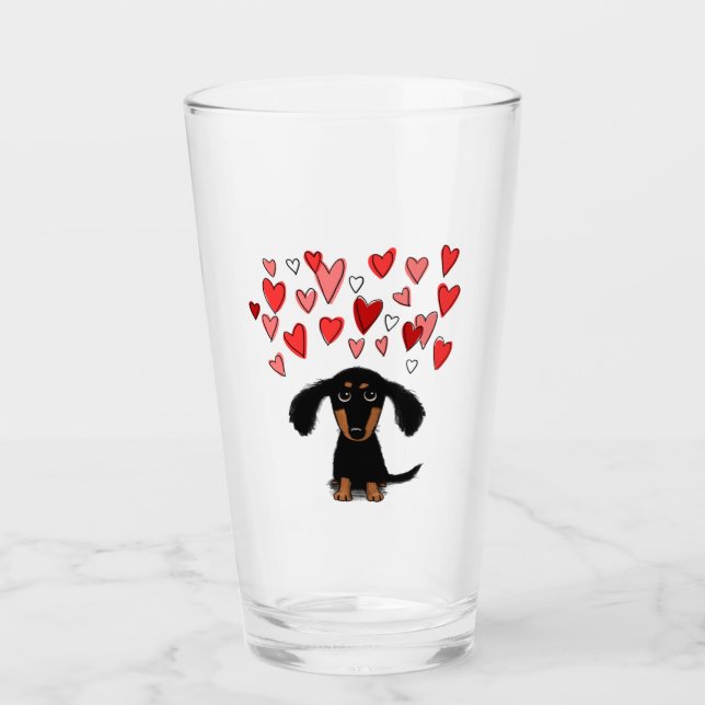 Copo De Pint Dachshund Bonito com Corações Namorados | Cachorro (Frente)