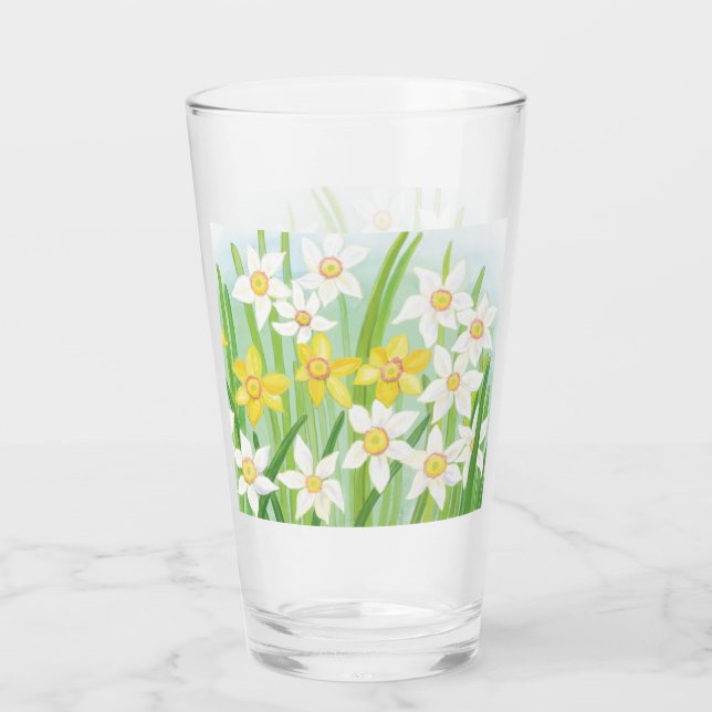 Copo De Pint Daffodils Amarelo e Branco na Primavera (Verso)