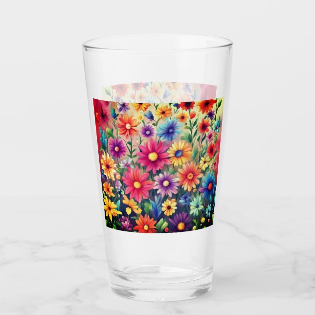 Copo De Pint Daisies pintadas - Vidro de Bebendo (Frente)