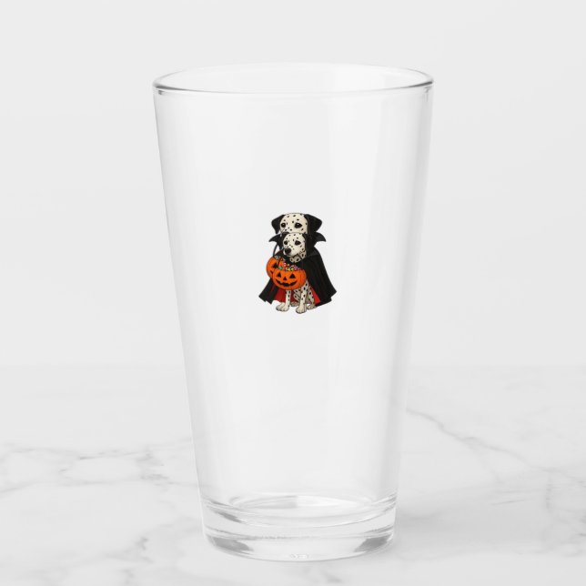 Copo De Pint Dalmatian Halloween Vampire Dog with Pumpkin Baske (Frente)