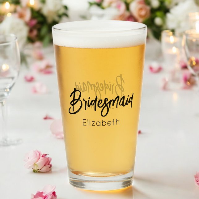Copo De Pint Dama de honra Casamento Preto Script Elegante  (Criador carregado)