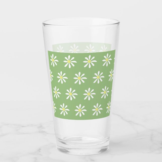 Copo De Pint Dathur Daisy Glass Tumbler (Sage Green & White) (Frente)