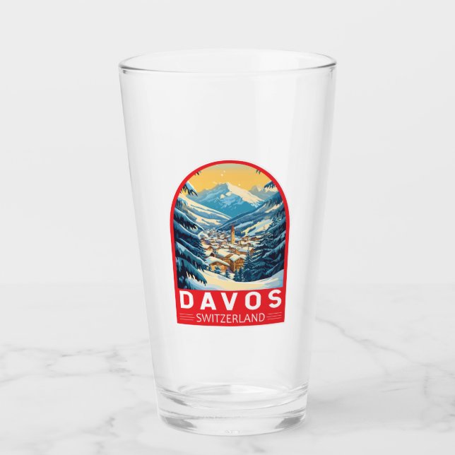 Copo De Pint Davos Suiça Viagem de Art Emblem (Frente)