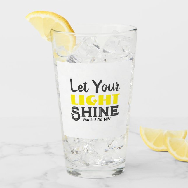 Copo De Pint Deixe Sua Luz Brilhar Versículo Bíblico Amarelo Fo (Gelo frontal)