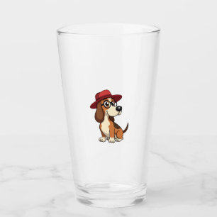 Copo De Pint Desenho Animado Vintage Basset Hound com Chapéu Ve