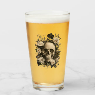 Copo De Pint Desenho Botânico Vintage de uma Caveira Humana