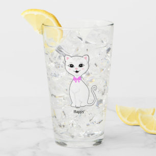 Copo De Pint Desenho de Gato Branco Feliz Fofo